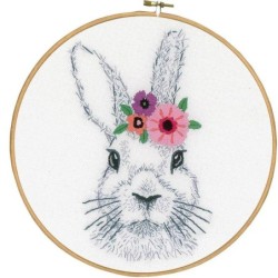 Borduur kit Konijntje met bloemen bedrukt 24cm