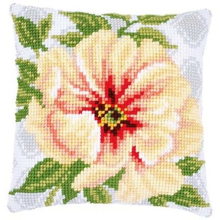 Kruissteekkussen  Licht oranje bloemen