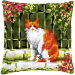 Kruissteekkussen kit Poes tussen bloemen