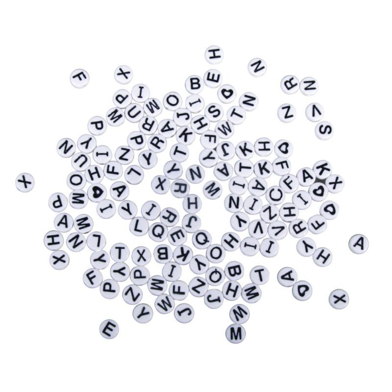 Plastic letterkralen, 9mm  wit
