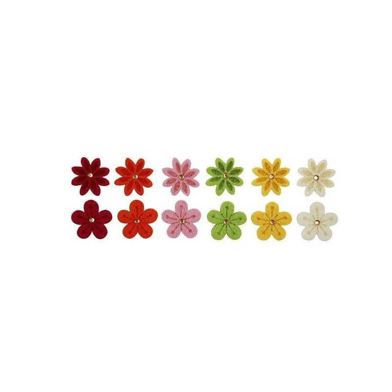 Bloemen van vilt met strassteen d 30 mm, dikte 2,5