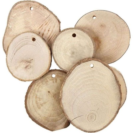 Houten schijven met gat diam 5-7 cm, 4 mm dik