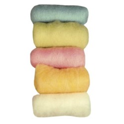 Viltwol zuivere scheerwol  100gr.5 kleuren v.20gr
