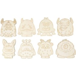 Houten figuren, Monsters, H: 12,4 cm, dikte 3 mm,