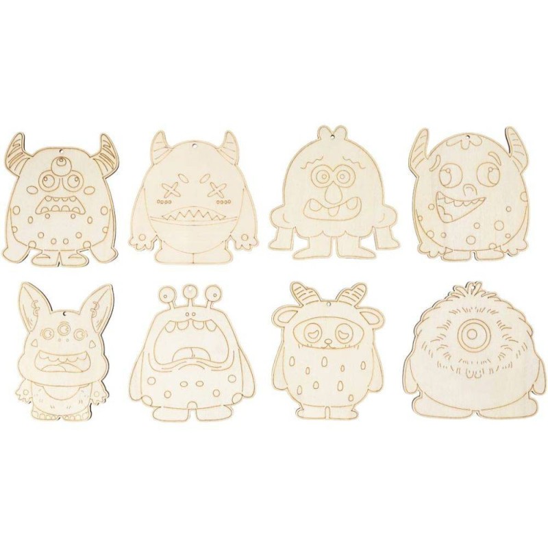 Houten figuren, Monsters, H: 12,4 cm, dikte 3 mm,