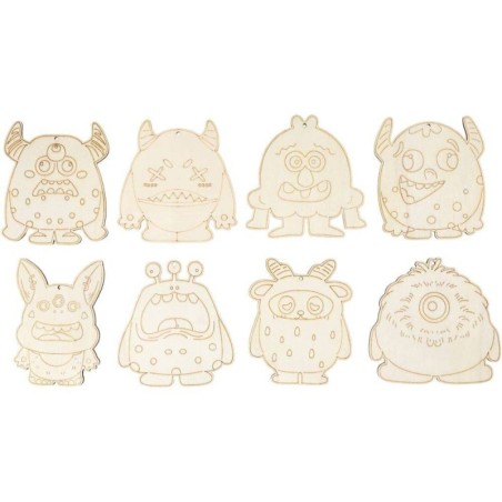 Houten figuren, Monsters, H: 12,4 cm, dikte 3 mm,