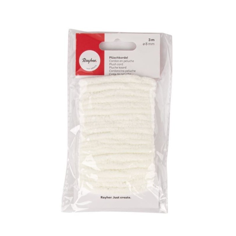 Pluche koord, 8mm  wit