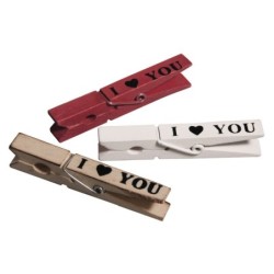 Houten knijpers I Love You  3 kleuren  /6 st