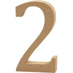 Houten cijfer '2' 13cm hoog/2 cm dik