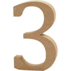 Houten cijfer '3' 13cm hoog/2 cm dik