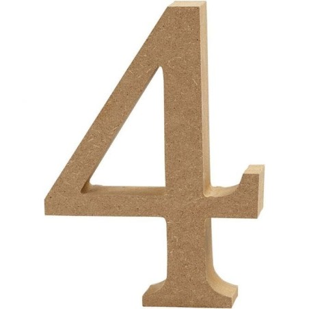 Houten cijfer '4' 13cm hoog/2 cm dik