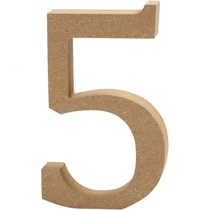 Houten cijfer '5' 13cm hoog/2 cm dik
