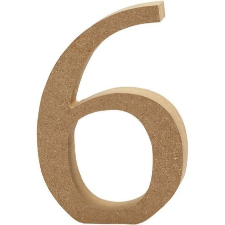 Houten cijfer '6' 13cm hoog/2 cm dik