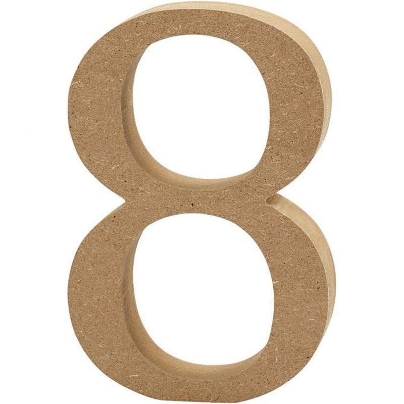 Houten cijfer '8' 13cm hoog/2 cm dik