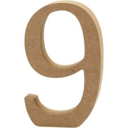 Houten cijfer '9' 13cm hoog/2 cm dik