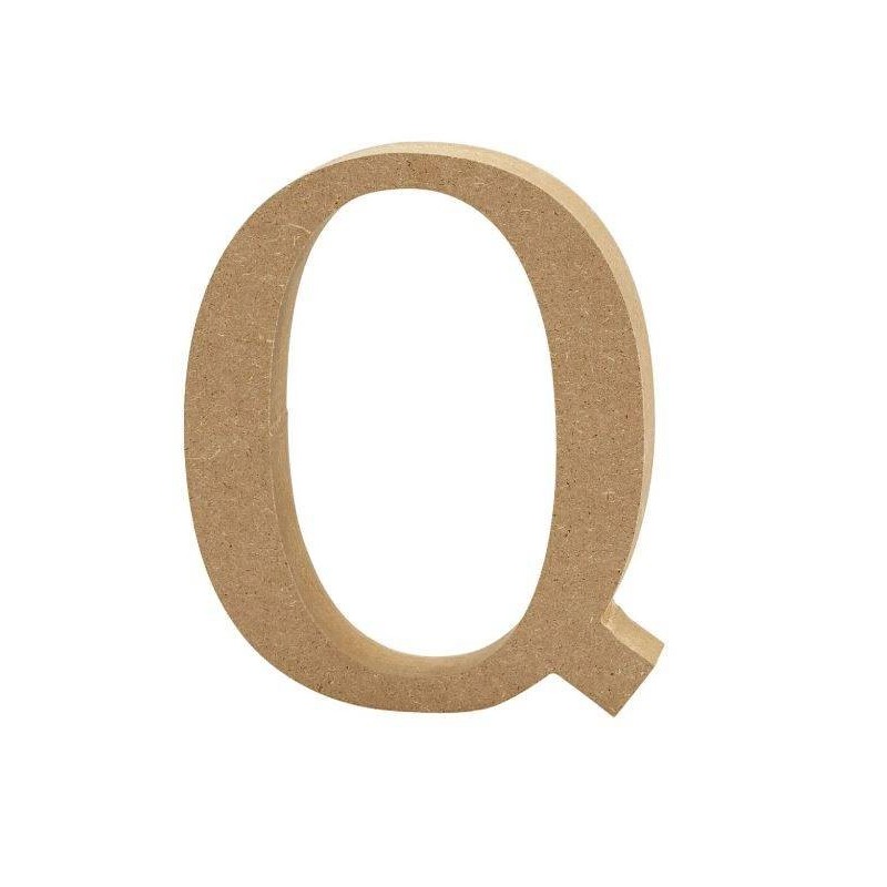 Houten letter 'Q' 8cm hoog/1,5cm dik