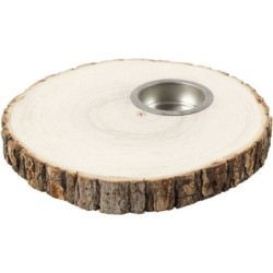 Houten schijf met theelichthouder diam. 14-16cm