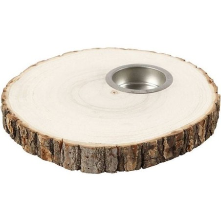 Houten schijf met theelichthouder diam. 14-16cm