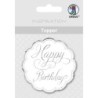 Label rond happy birthday wit/zilver