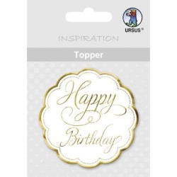 Label rond happy birthday wit/goud