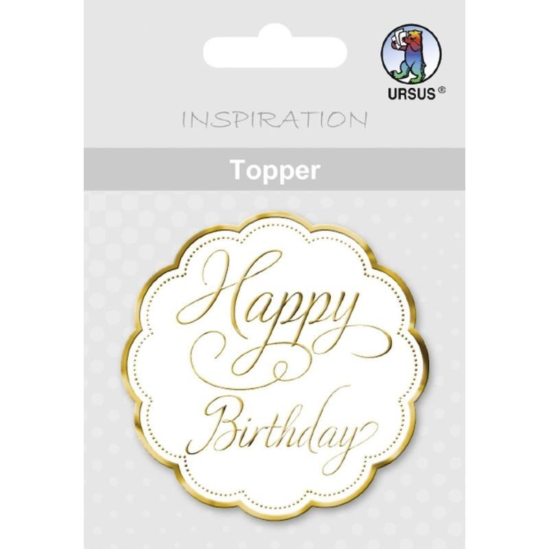 Label rond happy birthday wit/goud