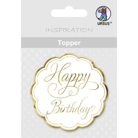 Label rond happy birthday wit/goud