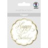 Label rond happy birthday wit/goud