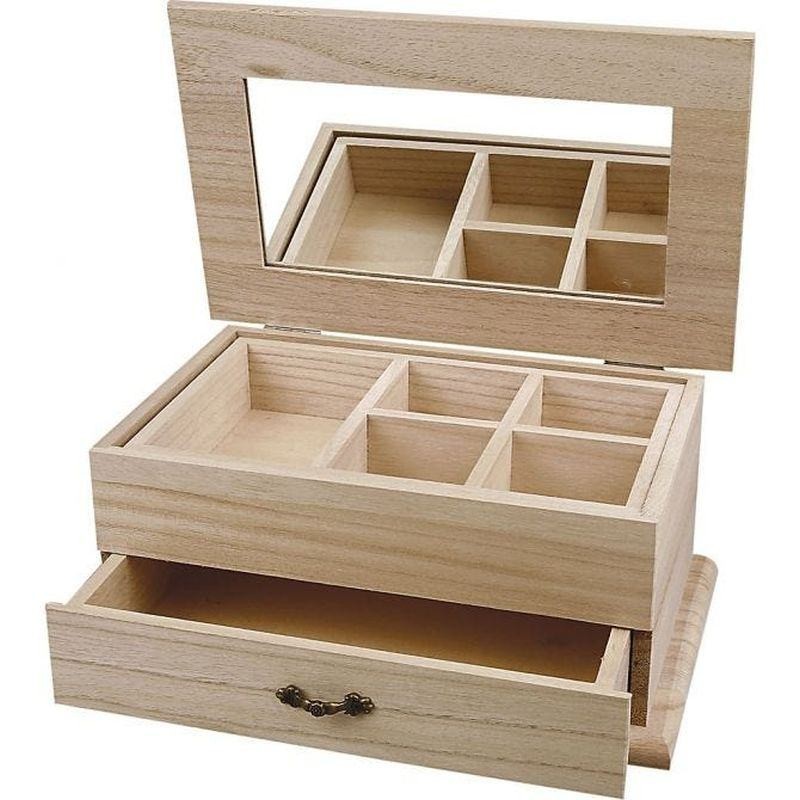 Houten Juwelendoos 27x17x12cm met schuif en bovena
