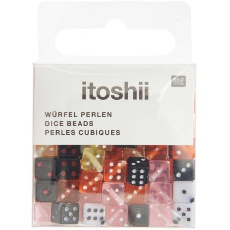 Dice beads, multicolour, 96 pcs, ca. 6 mm