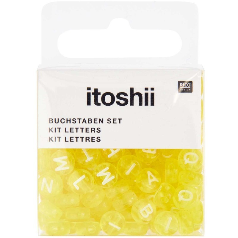 Letter mix, round, yellow, 165 pcs, 5 x 7 mm