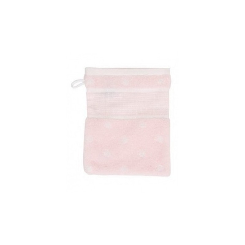 DH Washandje roze + witte bollen