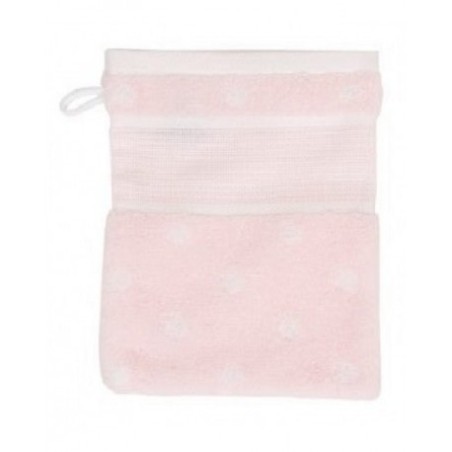 DH Washandje roze + witte bollen
