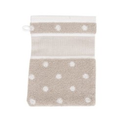 DH Washandje beige + witte bollen