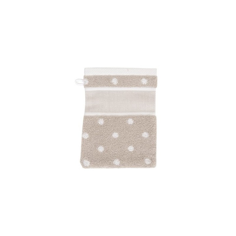 DH Washandje beige + witte bollen