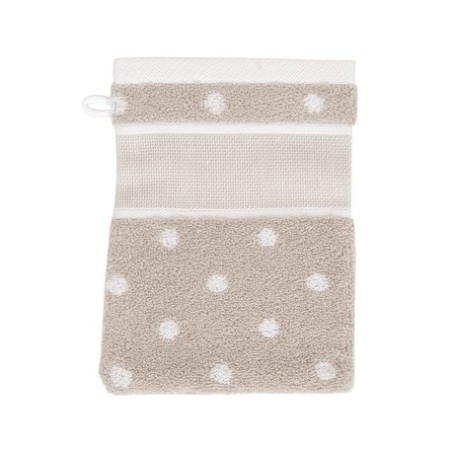 DH Washandje beige + witte bollen