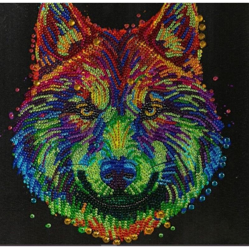 Crystal Art Kit Colourful Wolf, 30x30cm
