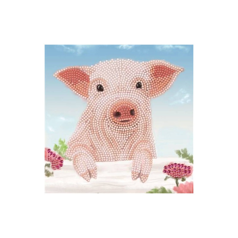 Crystal Art Card kit. Pig On The Fence