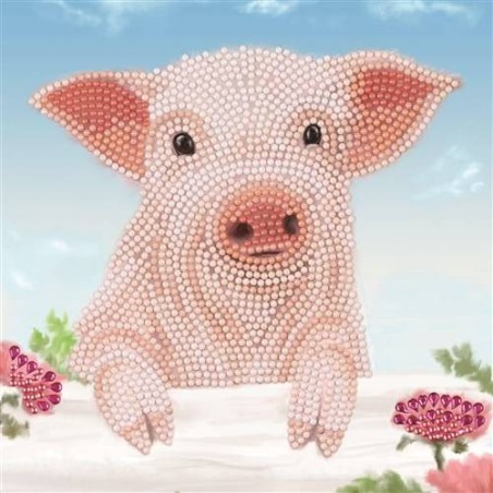 Crystal Art Card kit. Pig On The Fence