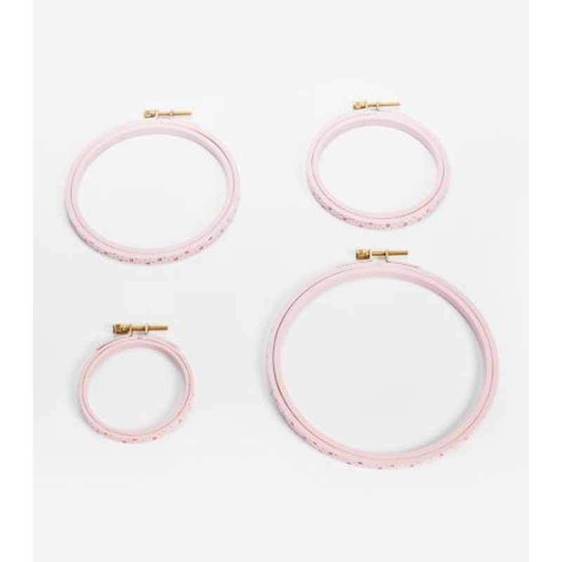 Borduurring met bloemetjes PINK 15,5cm / ST