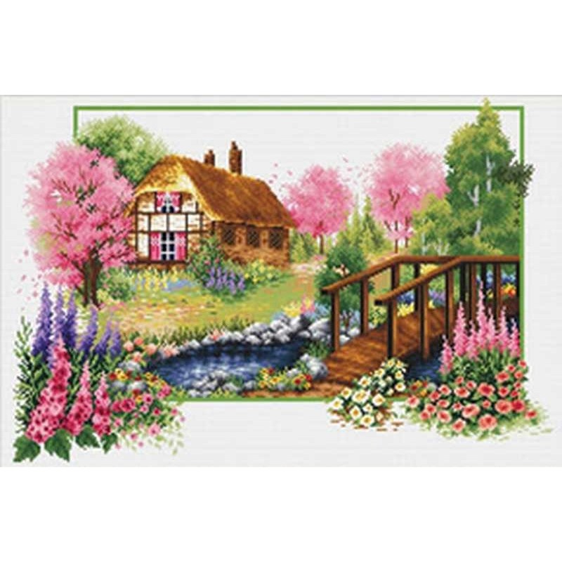 Voorbedrukt kruissteekpakket Spring Cottage