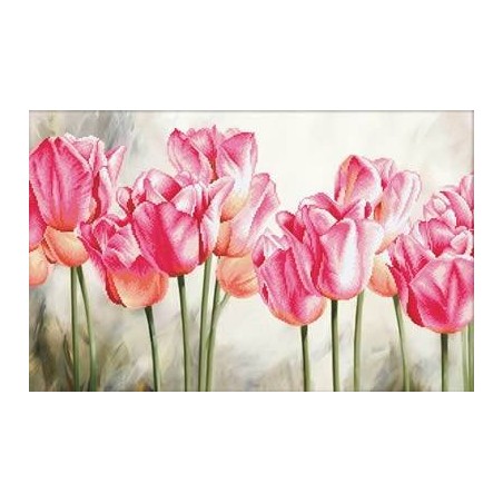 Voorbedrukt kruissteekpakket Pink Tulips