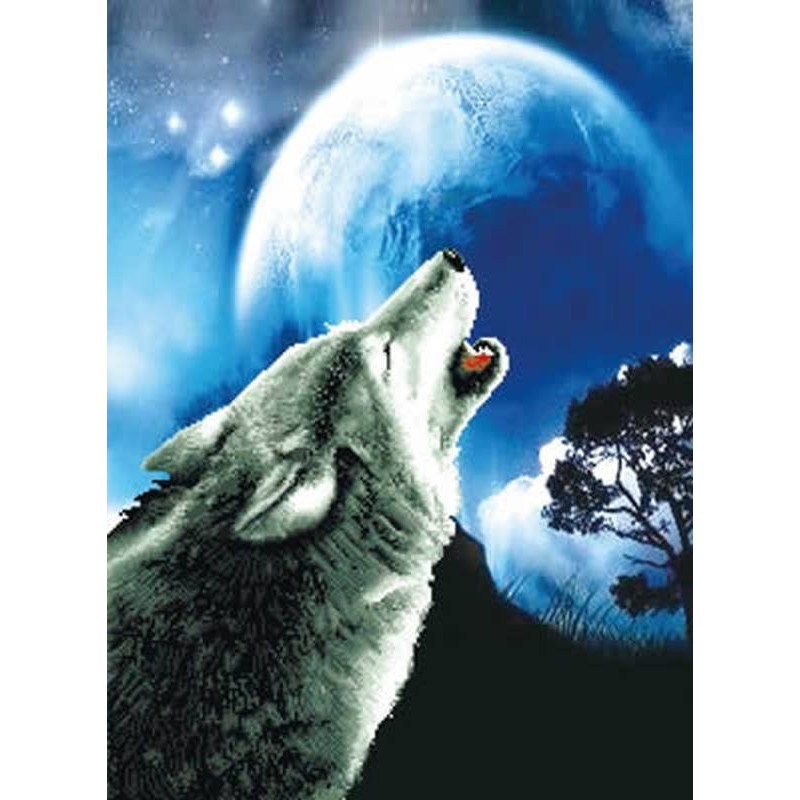 Voorbedrukt kruissteekpakket Howling Wolf