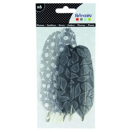 Pluimen 6 FEATHERS BLACK&WHITE