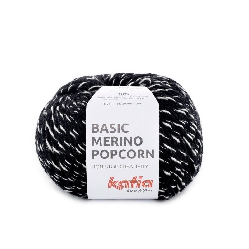 BASIC MERINO POPCORN 102 negro/blanco 50gr.
