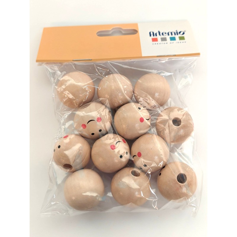 12 X WOODEN BEADS FACE 25MM