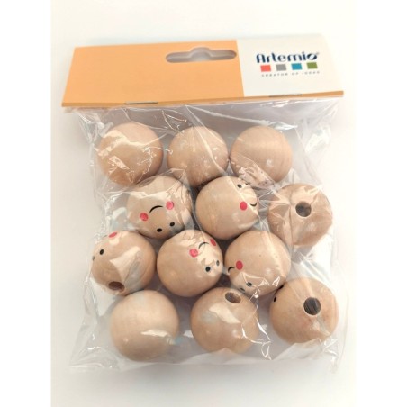 12 X WOODEN BEADS FACE 25MM