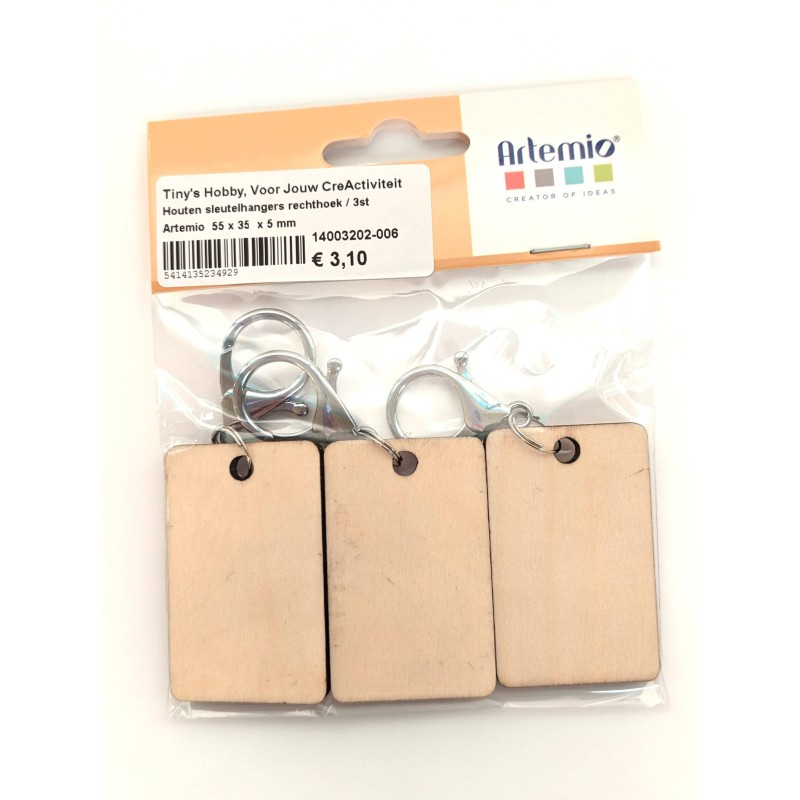 Houten sleutelhangers rechthoek / 3st