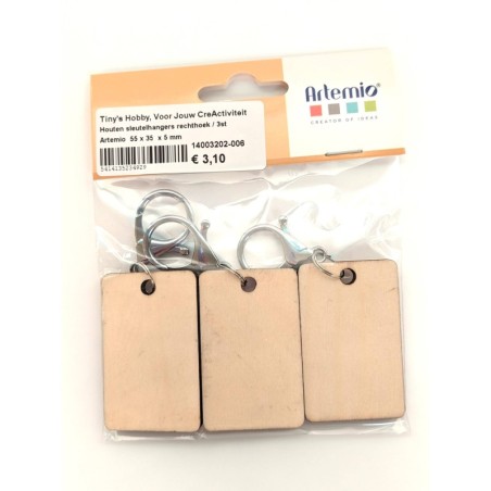 Houten sleutelhangers rechthoek / 3st