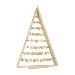 Houten set Kerstboom met parels, sterren en draad