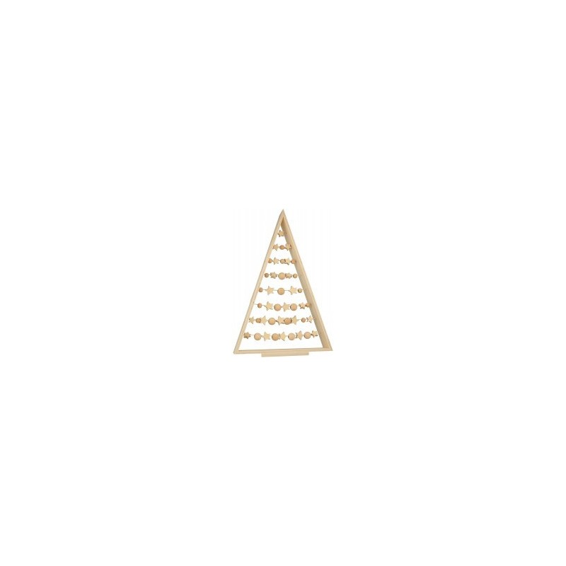 Houten set Kerstboom met parels, sterren en draad